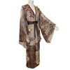 Hanae Mori silk chiffon with brown and creme rose print and tie belt