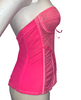 Hip length neon pink lace corset bustier with front zipper