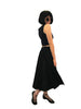 Black, cotton, pleated-waist, full-circle skirt. Mid-calf length. 