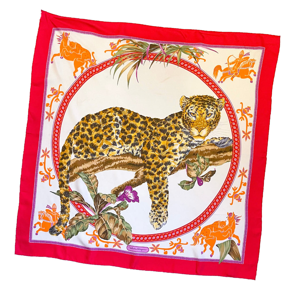 Ferragamo silk floral leopard scarf 