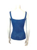 blue knit button-up tank top
