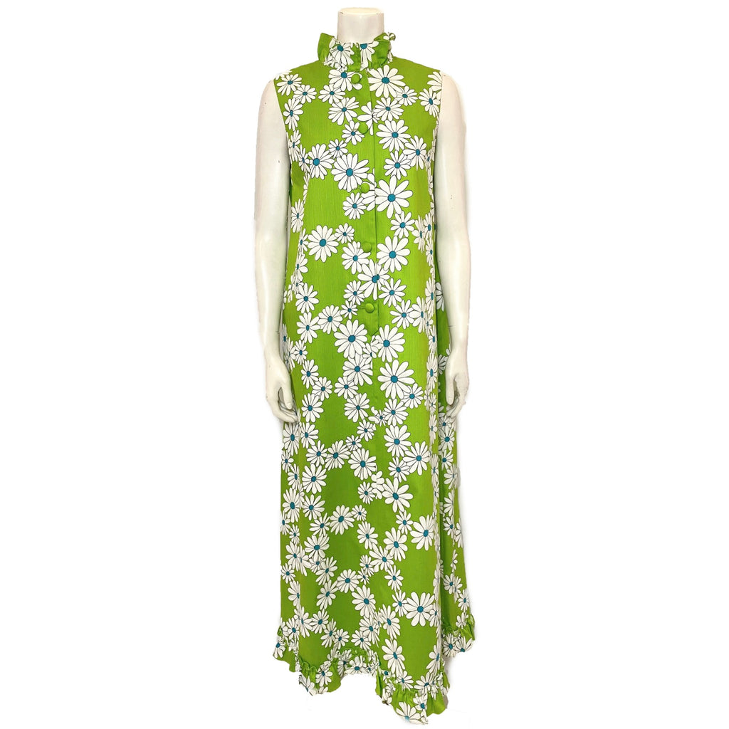 Green and white floral maxi dress.