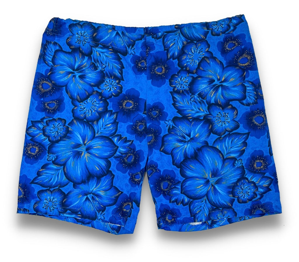blue hawaiian floral print swim shorts