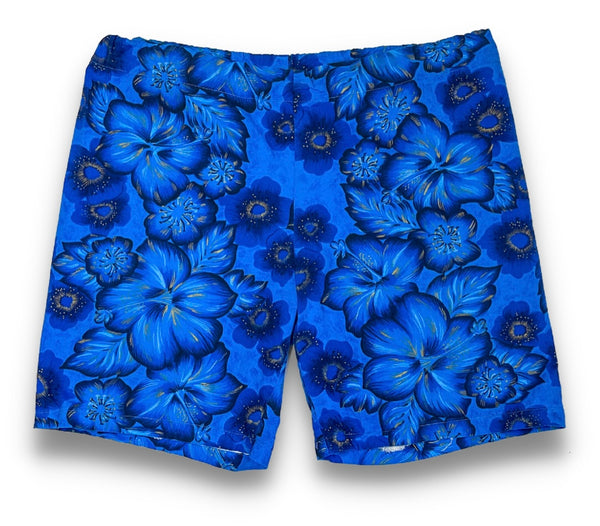 blue hawaiian floral print swim shorts