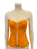 Neon orange lace bustier corset with front zipper Hip length