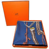 Blue scarf with boot print in orange Hermes box..