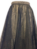 Two layer sheer black skirt with sequins sewn throughout. Satin waistband. Knee length.