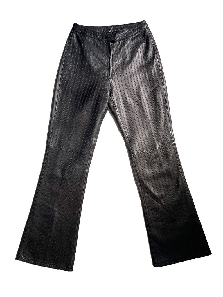 black leather pinstripe pants