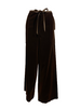 brown, velvet, wide-leg pant with attached belt at waist, and front zipper.