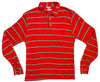 Red yellow and blue striped long sleeve polo with front pocket