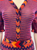 multicolor chevron skirt, top, cardigan, and belt