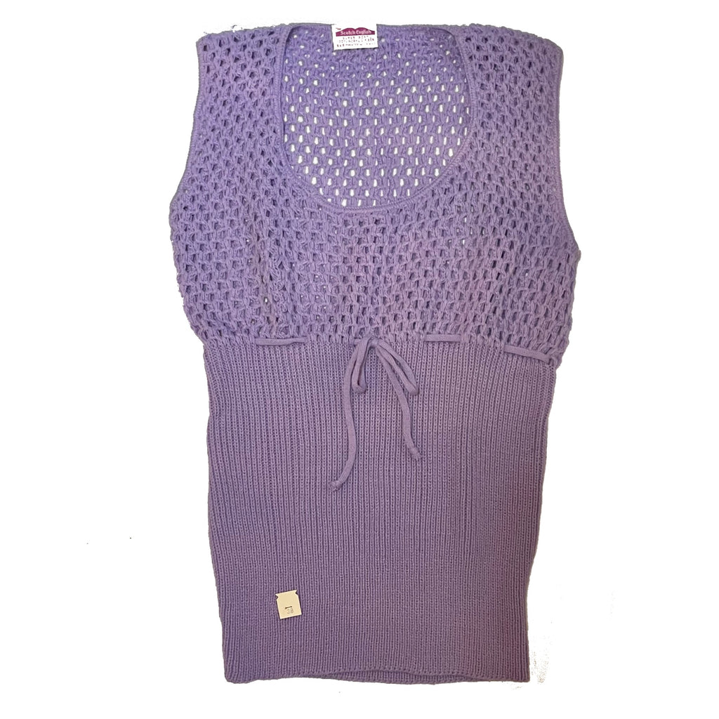 Lavender crochet knit sweater vest, front view