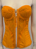 Neon orange lace bustier corset with front zipper Hip length