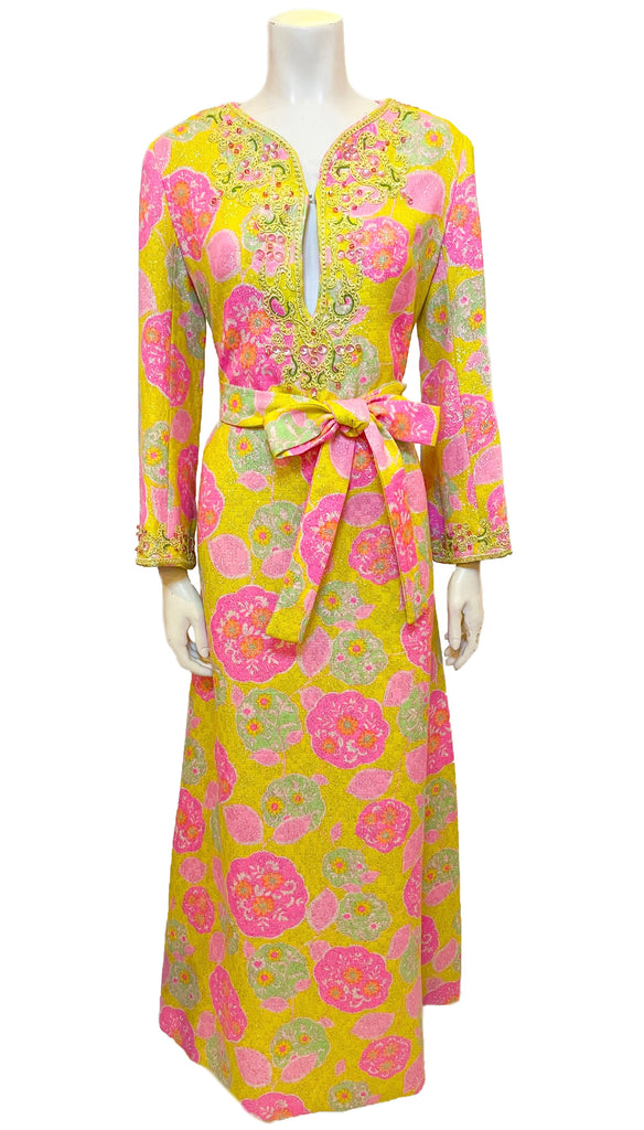 yellow & pink floral sparkle kaftan