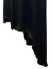 Black, flowy, thick-satin, midi-skirt. Front hem is longer than the back hem. 