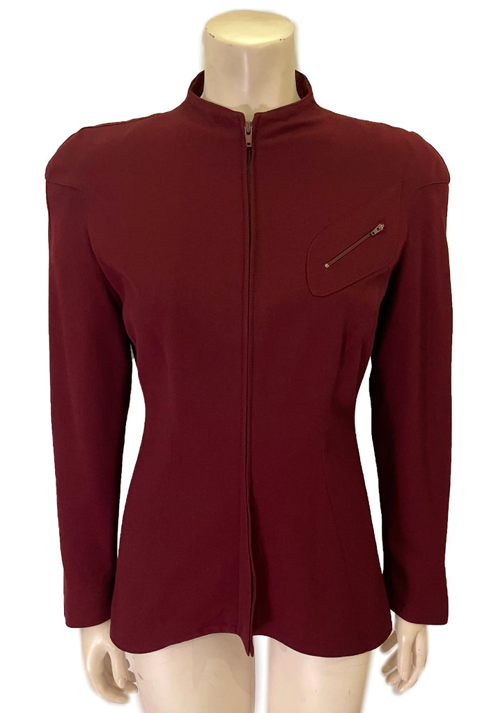 Front view-Mugler 1980s Burgundy Fishtail Jacket