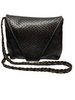 Fendi woven envelope bag in black leather with long braided shoulder strap . Fendi logo is embossed on the front.