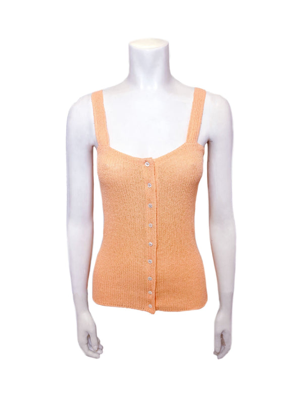 peach knit button-up tank top