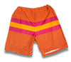 pink and orange striped swim shorts