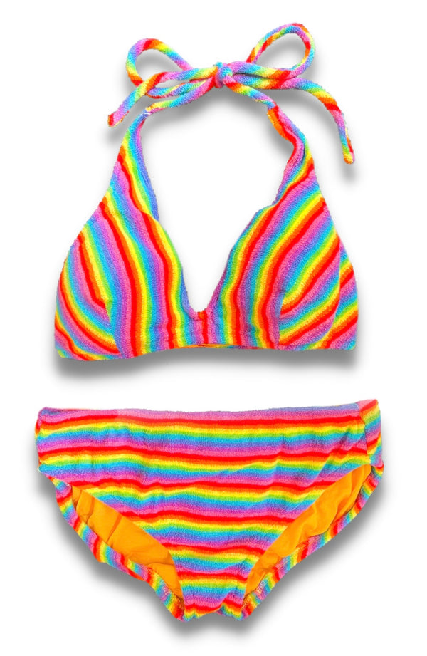 1970s Cole of California Rainbow Stripe Terry Cloth Bikini