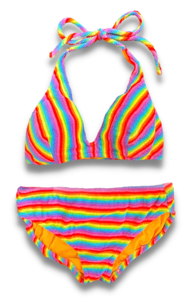 1970s Cole of California Rainbow Stripe Terry Cloth Bikini