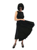 Black, cotton, pleated-waist, full-circle skirt. Mid-calf length. 