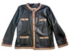 black, grey, and red box cut leather jacket