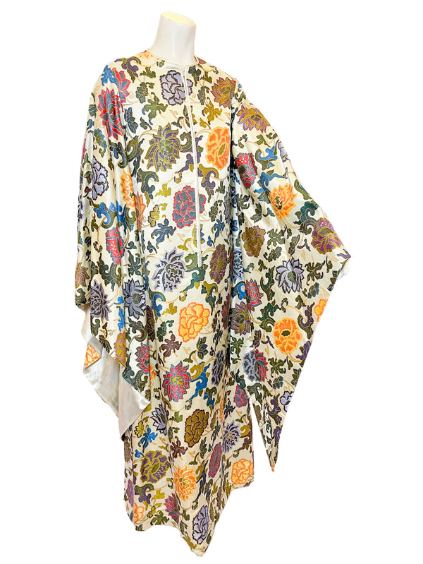 White and colorful floral pattern robe dress