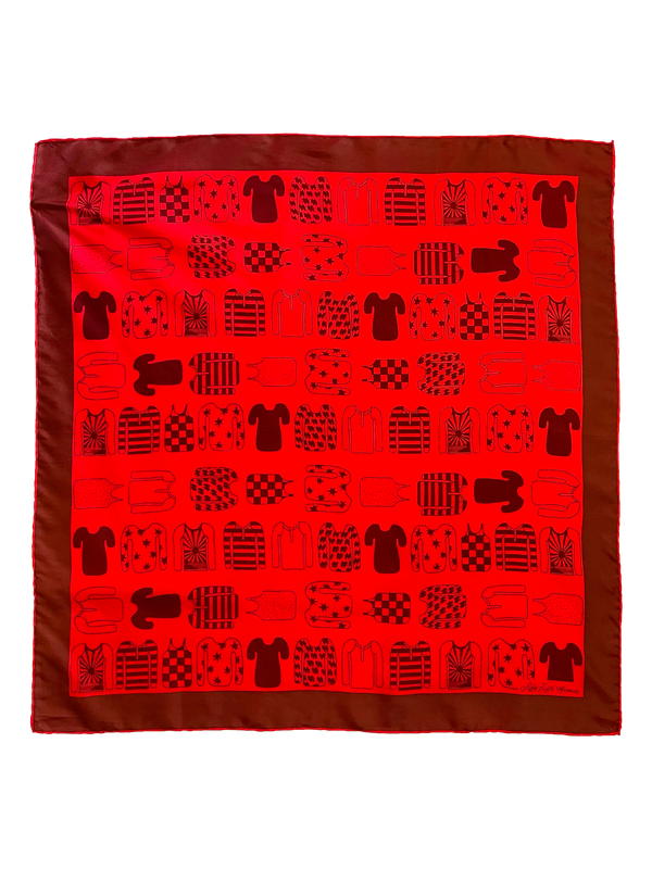 Saks Fifth Avenue Shirt Print Scarf-burgundy and red with thick boarder on edge