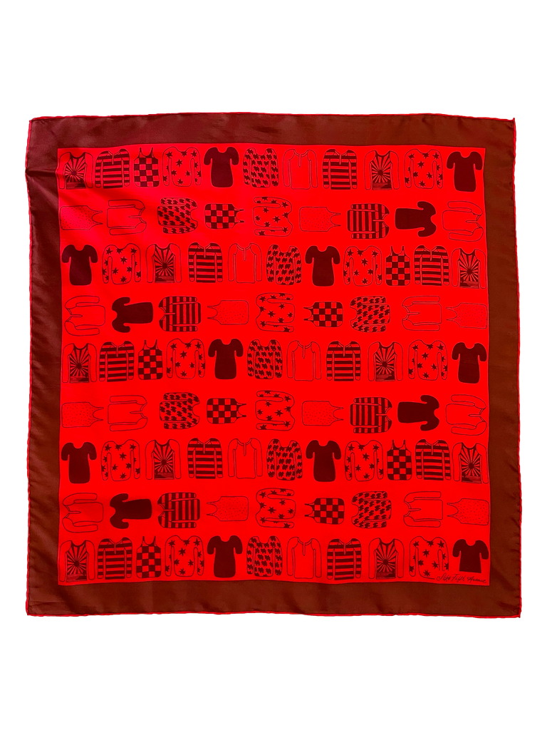 Saks Fifth Avenue Shirt Print Scarf-burgundy and red with thick boarder on edge