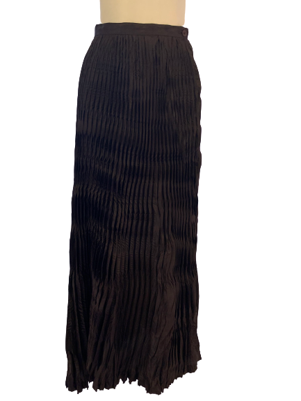 Dark brown, floor-length, crinkle pleated skirt. 