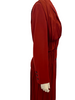Rust color, long-sleeve, ruched dress with buttons on the cuff.