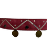 A belt by Sonia Rykiel crafted in pink suede with zig zag rhinestone embellishments and distressed golden disks hanging from the bottom of the band