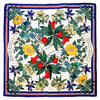White and multicolor scarf with floral print.