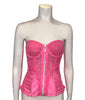Hip length neon pink lace corset bustier with front zipper