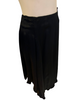 Black, flowy, thick-satin, midi-skirt. Front hem is longer than the back hem. 