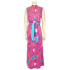 Magenta and purple psychedelic floral print maxi dress. 