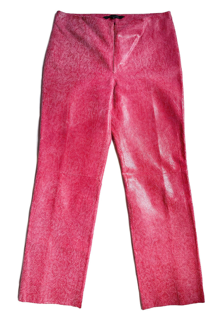 hot pink snake print suede pants