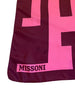 Close up of Missoni logo on corner of scarf 