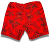 red hawaiian print swim shorts