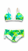 Green and white leaf print bikini set
