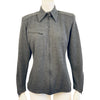 Claude Montana grey wool knit collared zip-up shirt with horizontal zipper pocket on the chest