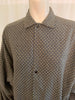 Grey with yellow & white cross stitching, oversized, snap-front, cotton jacket with 2 pockets.  