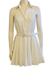 White, cotton, halter-neck, collared, belted sundress with full skirt. Above the knee length. 