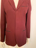 Burgundy, button-up blazer with notched-lapel and 3 slit pockets. 