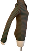 Green, plissé blouse with long sleeves.