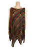 Sheer, knit, rainbow, striped tunic & skirt set with multi-layered draping. 