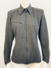 Front view of mannequin wearing a Claude Montana grey knit collared zip-up shirt with horizontal zipper pocket on the chest.
