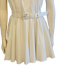 White, cotton, halter-neck, collared, belted sundress with full skirt. Above the knee length. 
