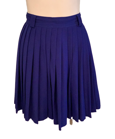 Cobalt blue, pleated, mini-skirt with belt-loops.
